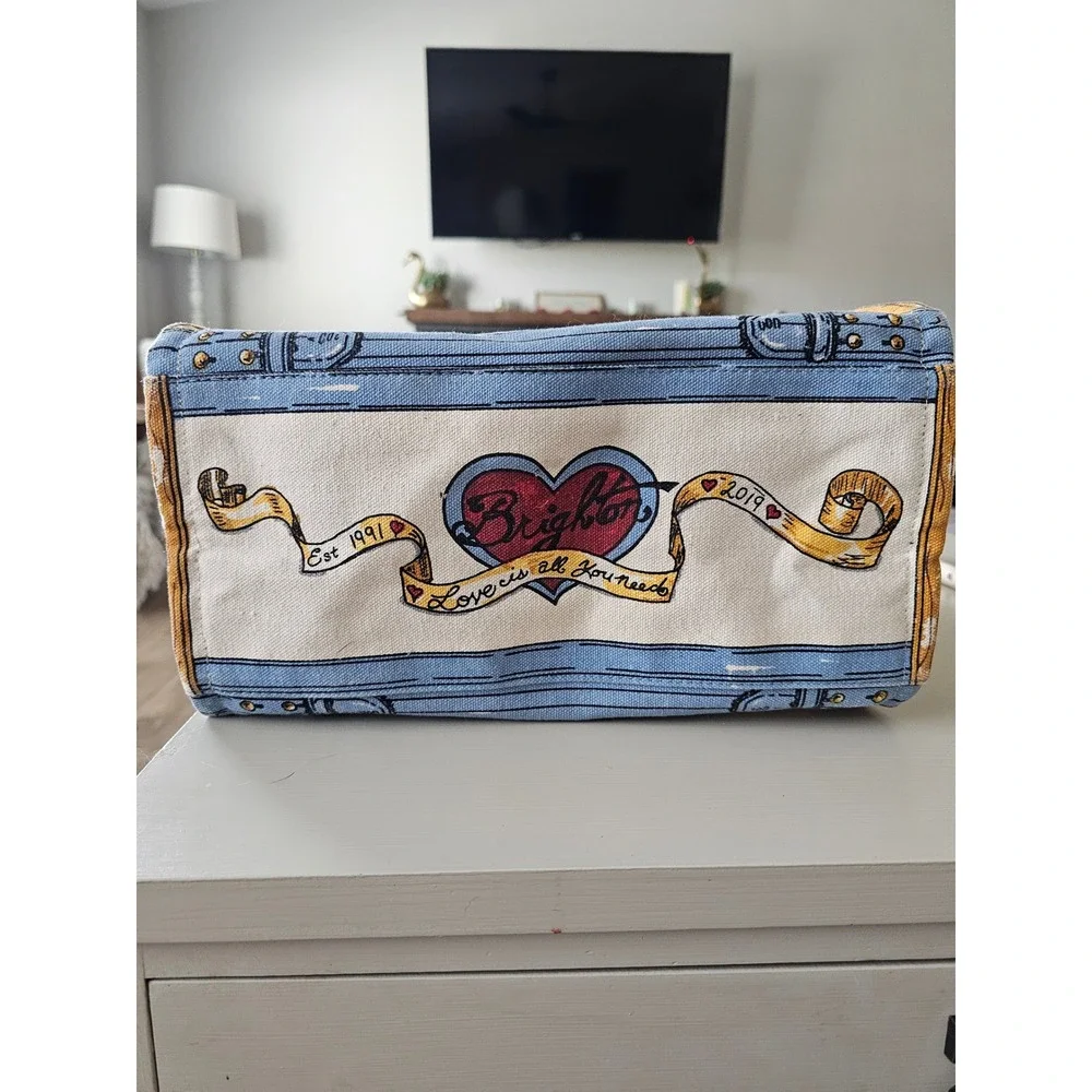 Brighton Canvas Tote Bag In Love We Trust Heart Dog Trunk Print Cream Shopper - Picture 6 of 11